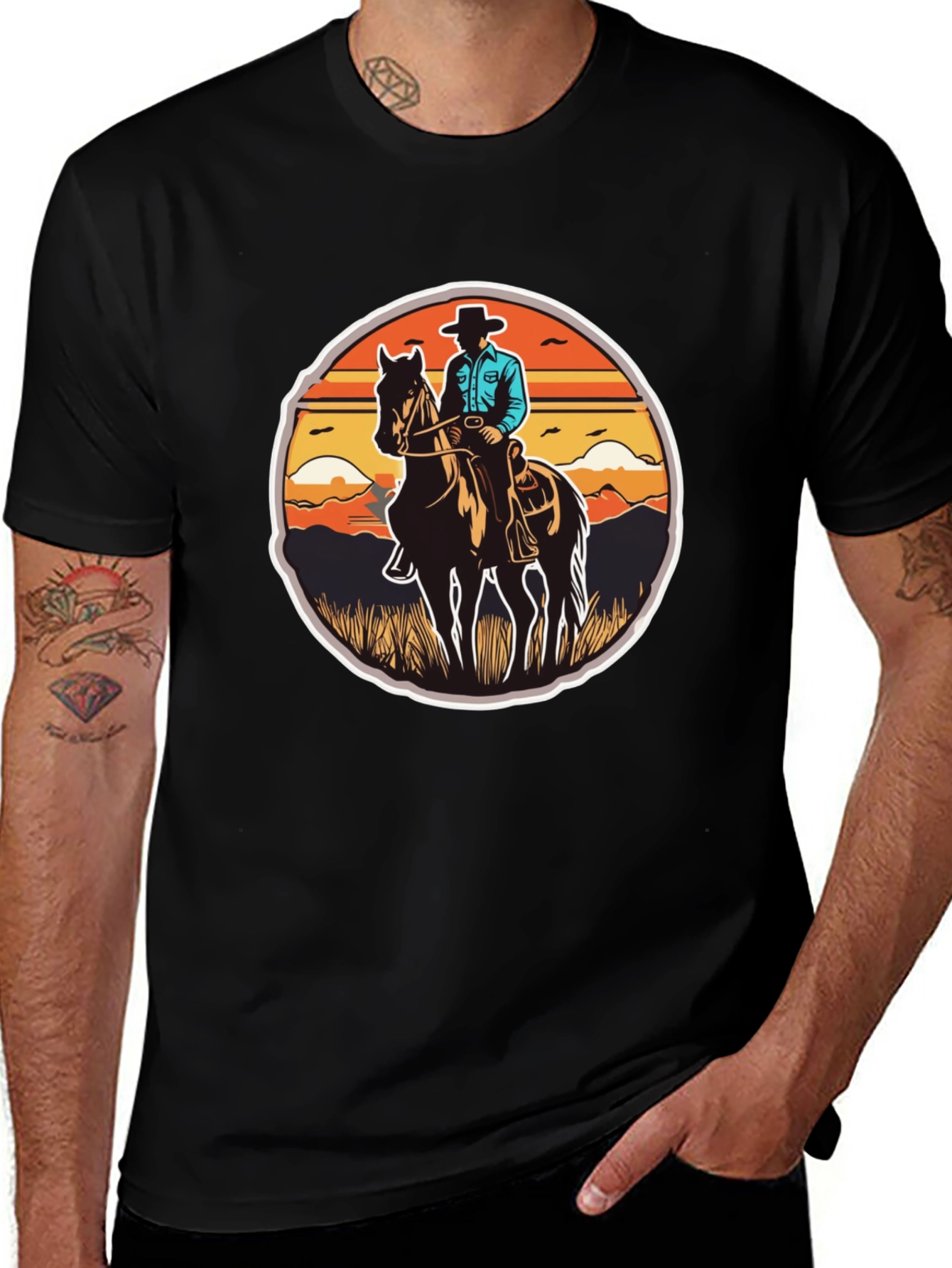 Cowboy on Horseback Black T-Shirt