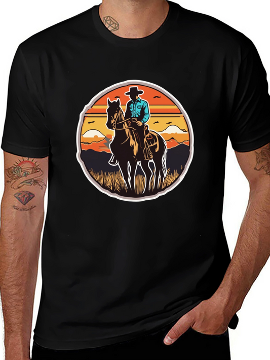 Cowboy on Horseback Black T-Shirt