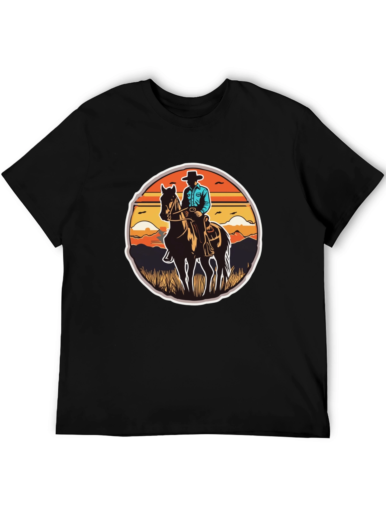 Cowboy on Horseback Black T-Shirt