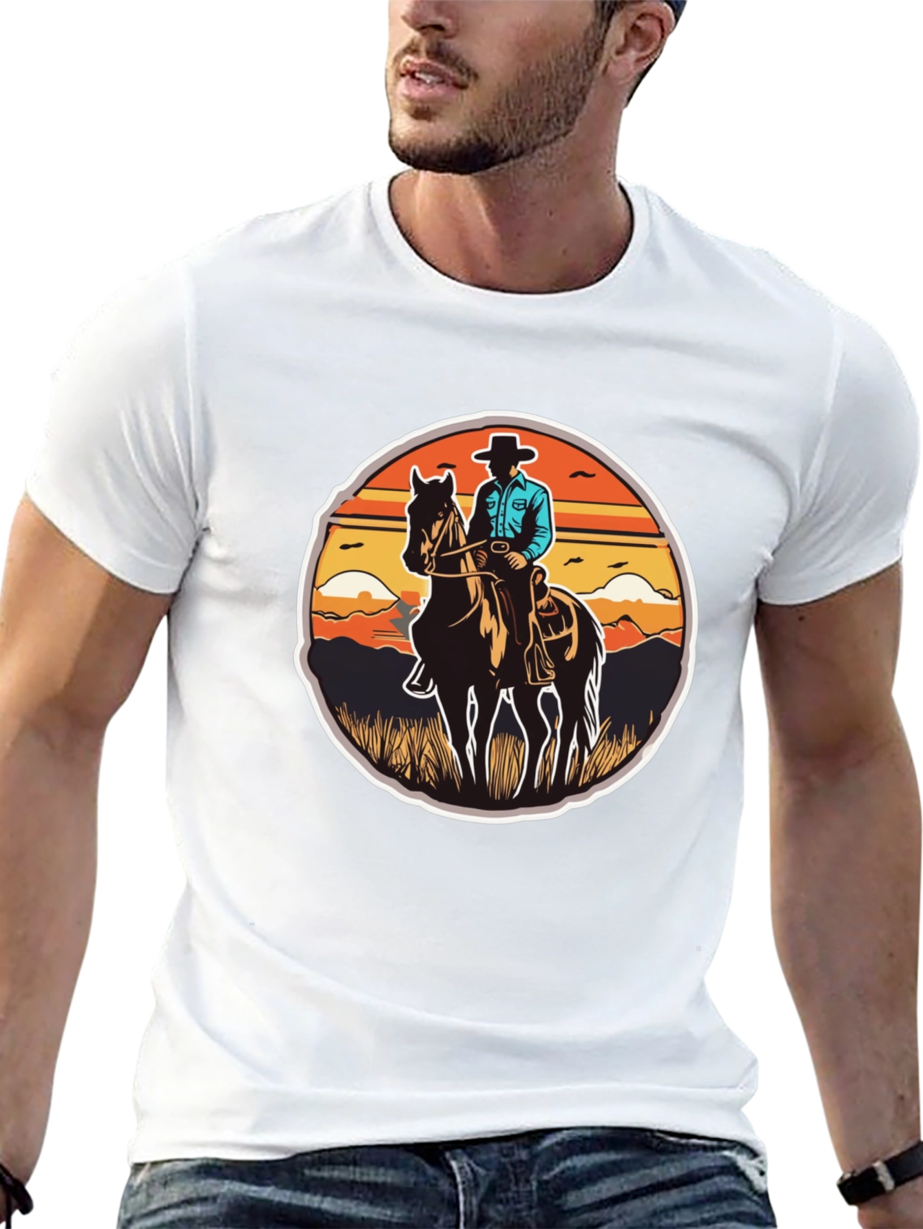 Cowboy on Horseback Black T-Shirt