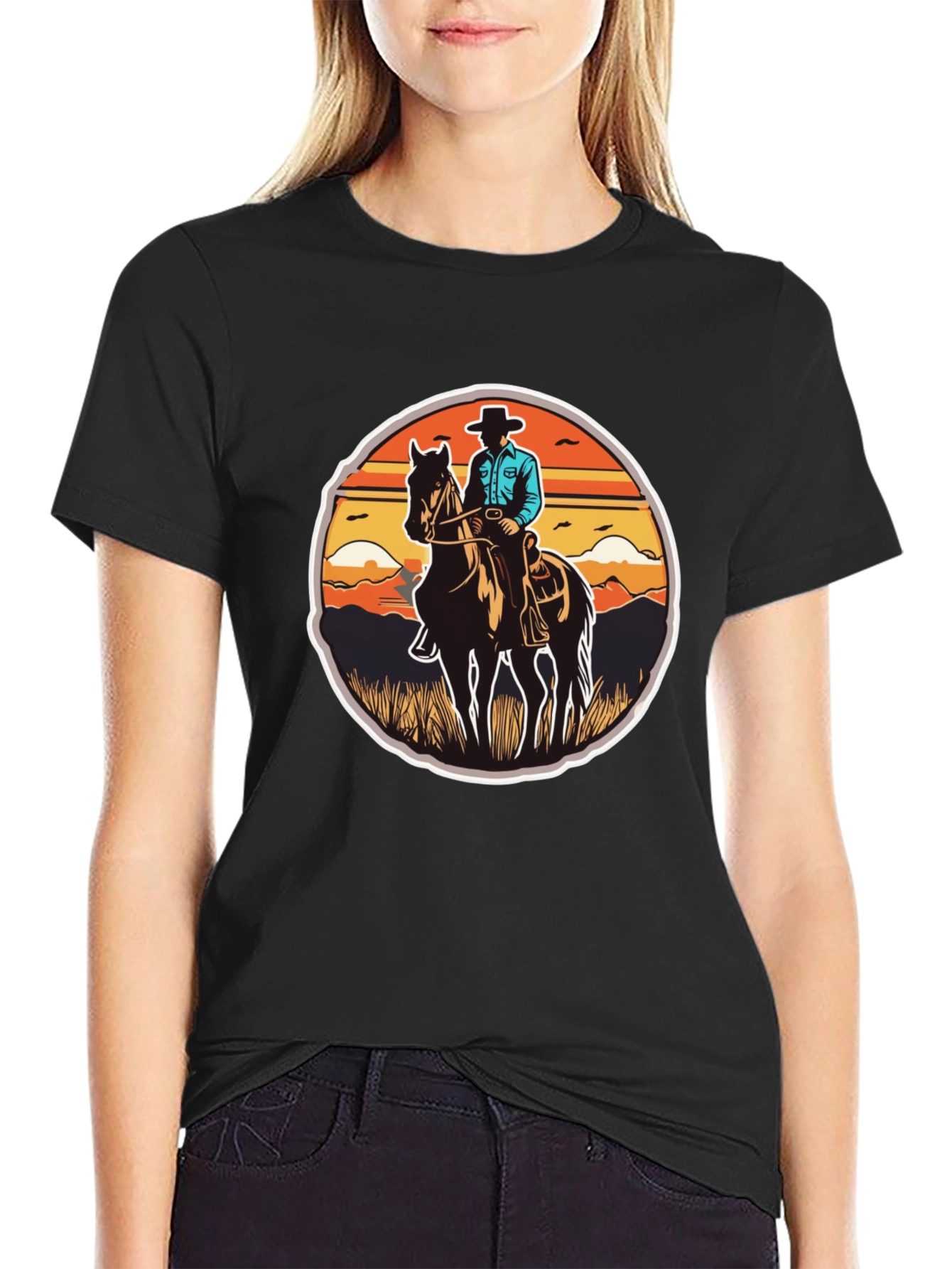 Cowboy on Horseback Black T-Shirt