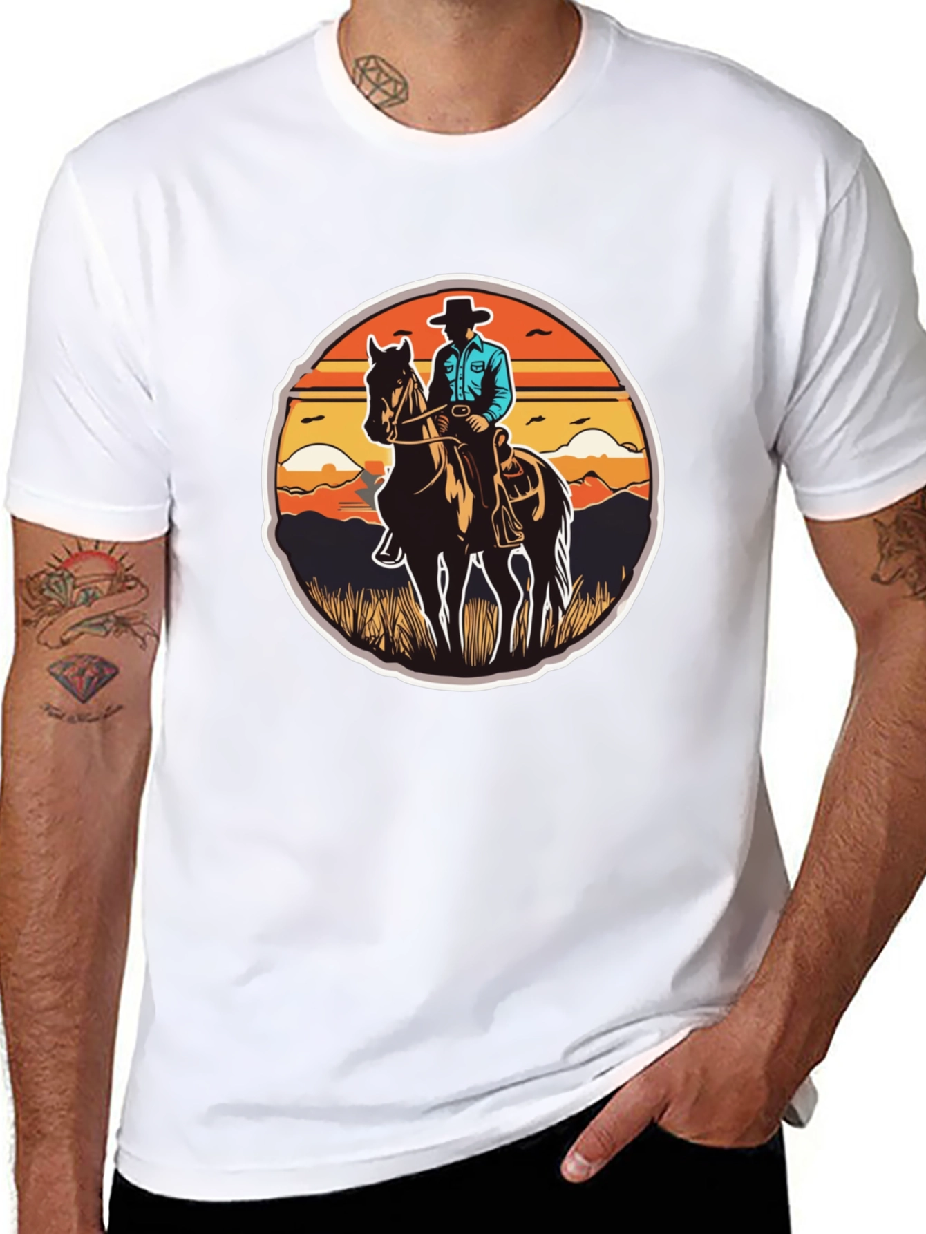 Cowboy on Horseback Black T-Shirt