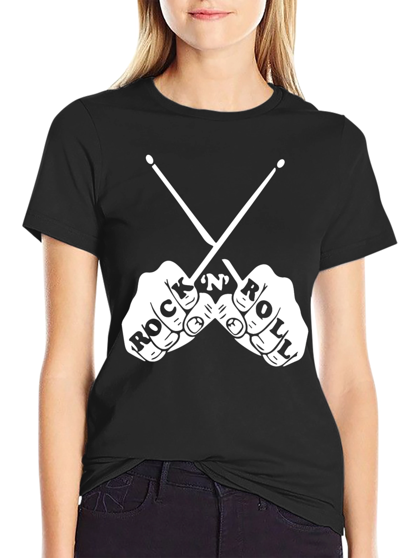Rock and Roll Drummer Graphic Tee - Black