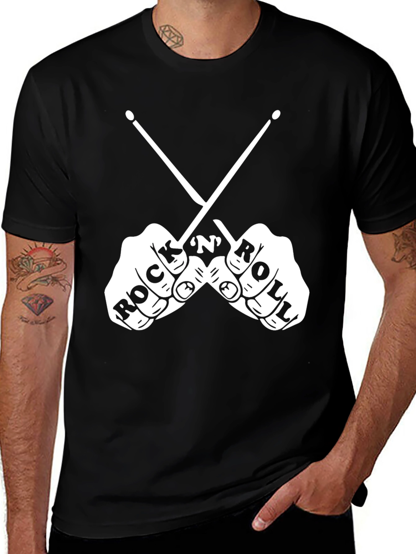 Rock and Roll Drummer Graphic Tee - Black
