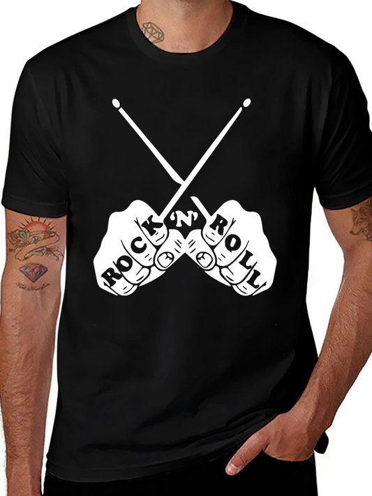 Rock and Roll Drummer Graphic Tee - Black