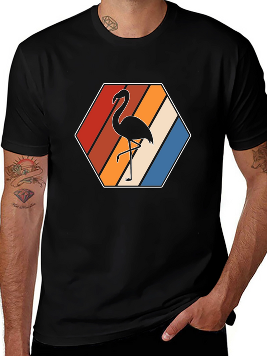 Retro Flamingo Graphic Tee - Mens Black T-Shirt
