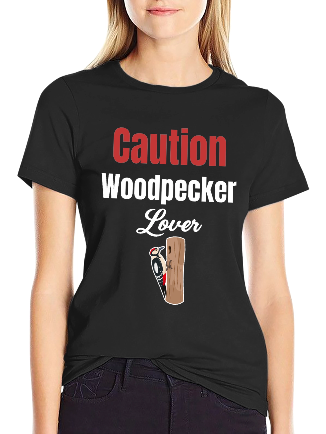 Caution Woodpecker Lover Graphic Tee