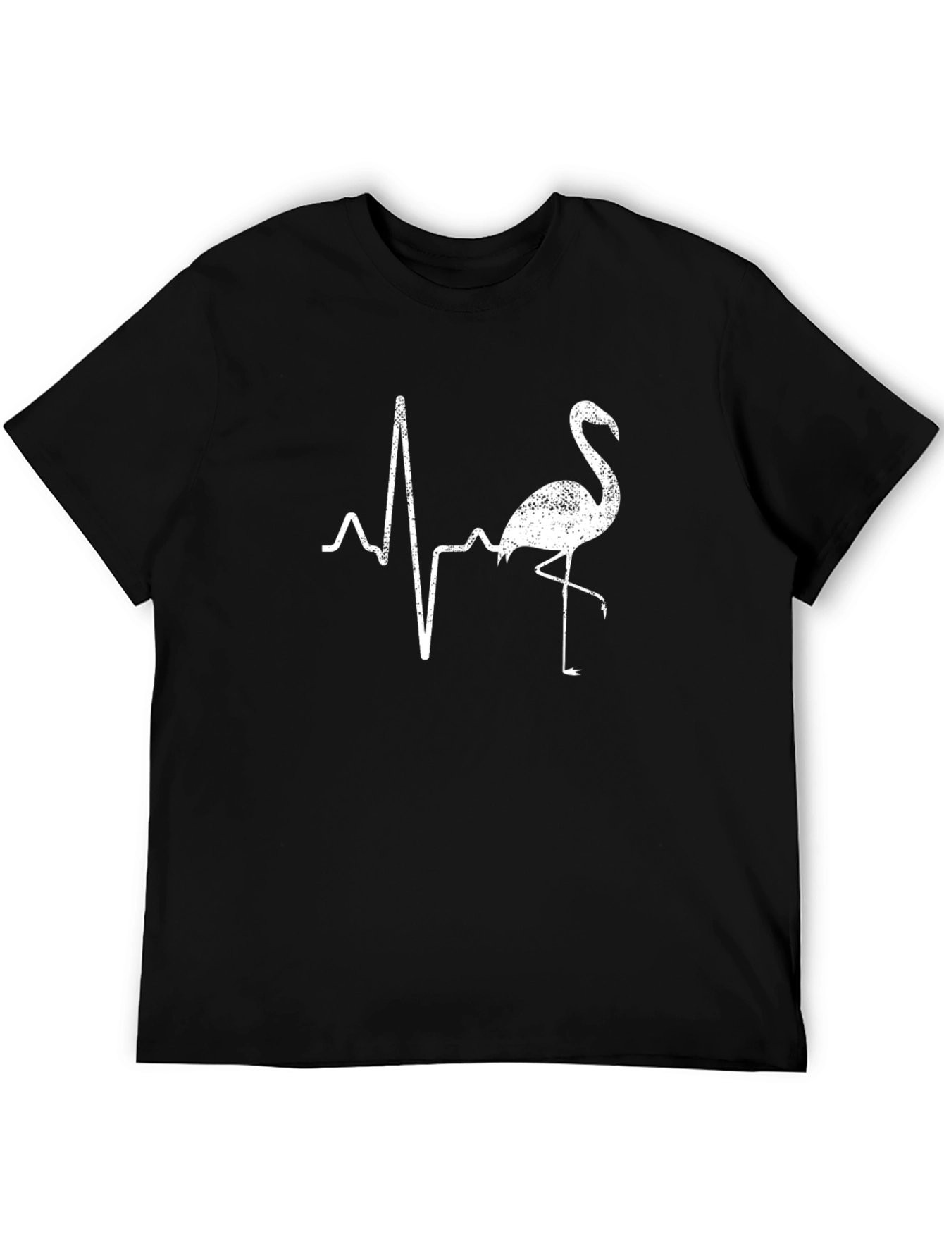 Flamingo Heartbeat Graphic Tee - Casual Black T-Shirt