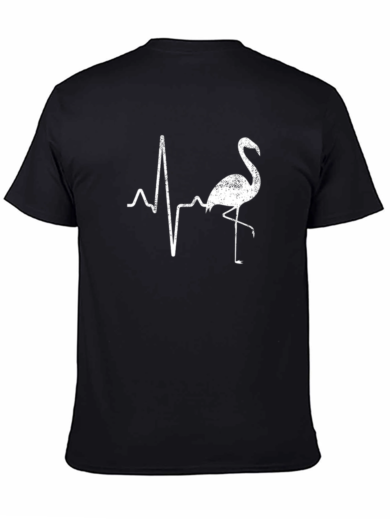 Flamingo Heartbeat Graphic Tee - Casual Black T-Shirt