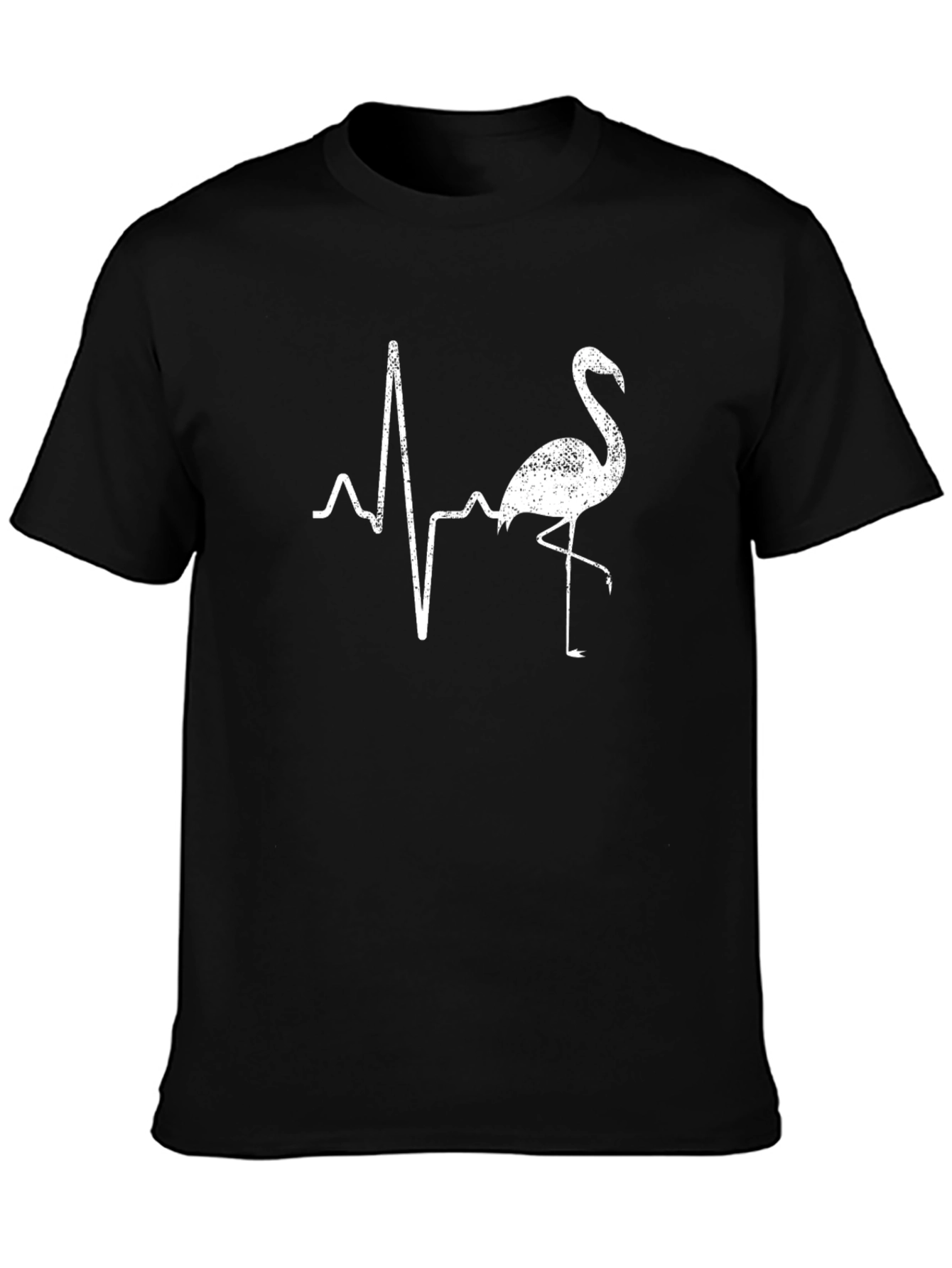 Flamingo Heartbeat Graphic Tee - Casual Black T-Shirt