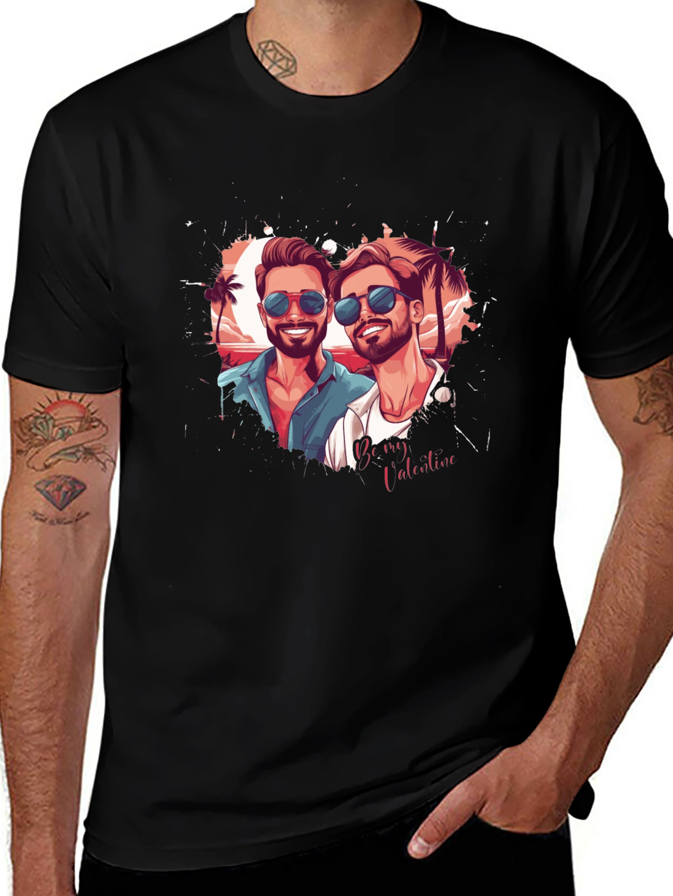 Couples Valentine Graphic Tee - Black