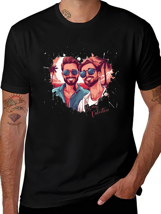 Couples Valentine Graphic Tee - Black