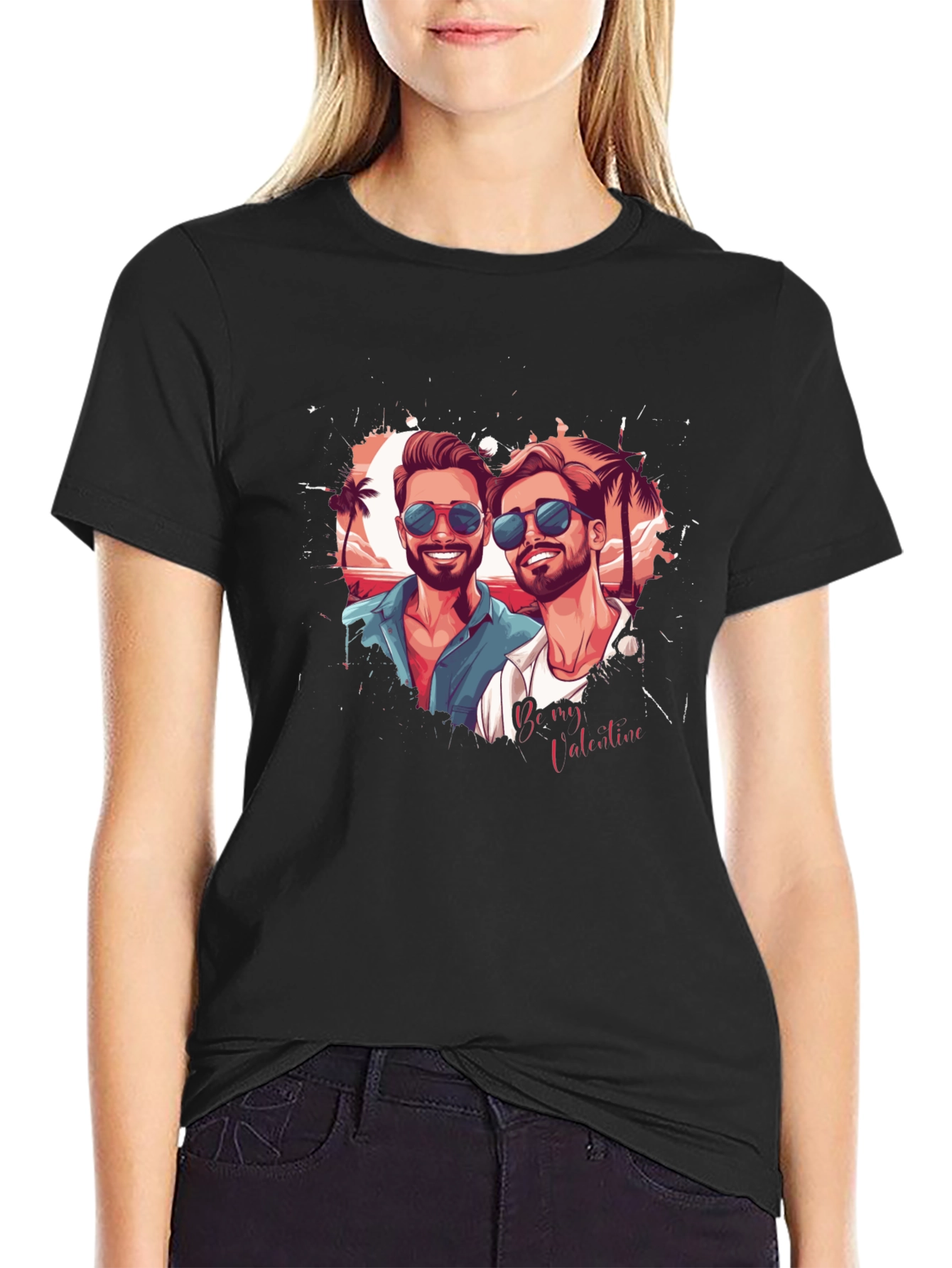 Couples Valentine Graphic Tee - Black