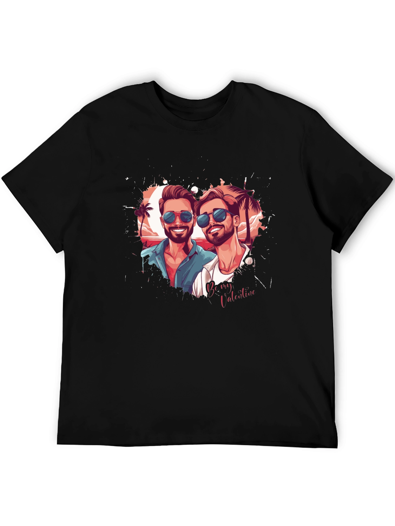 Couples Valentine Graphic Tee - Black