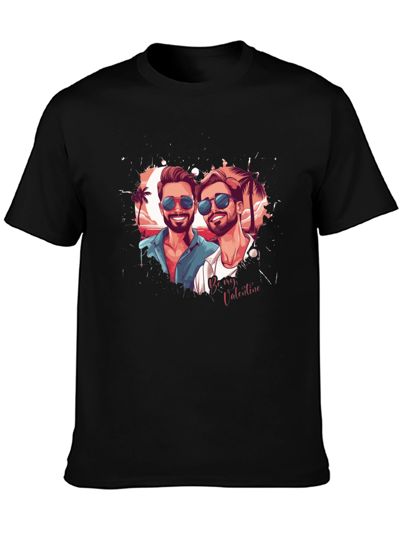 Couples Valentine Graphic Tee - Black