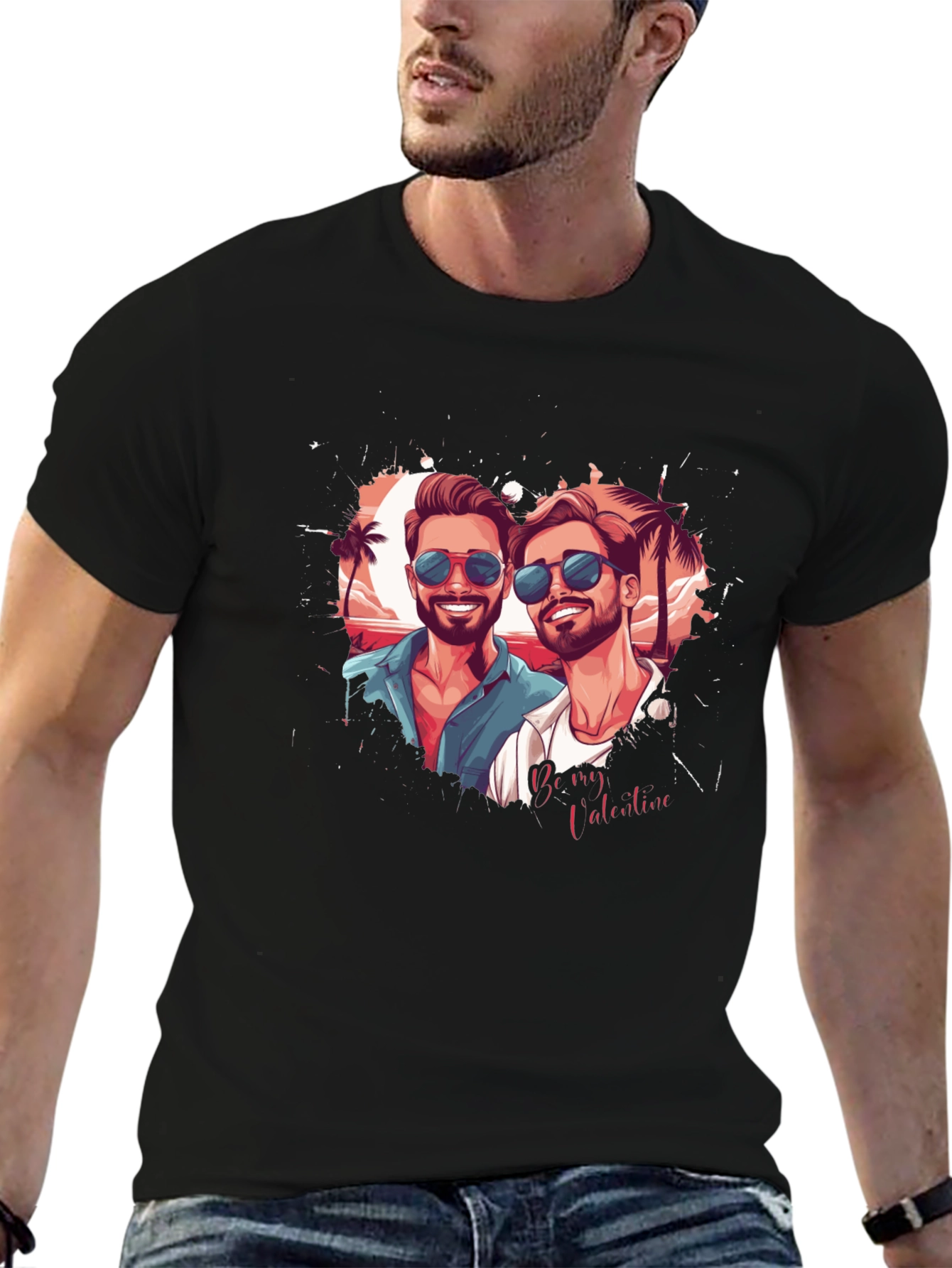 Couples Valentine Graphic Tee - Black
