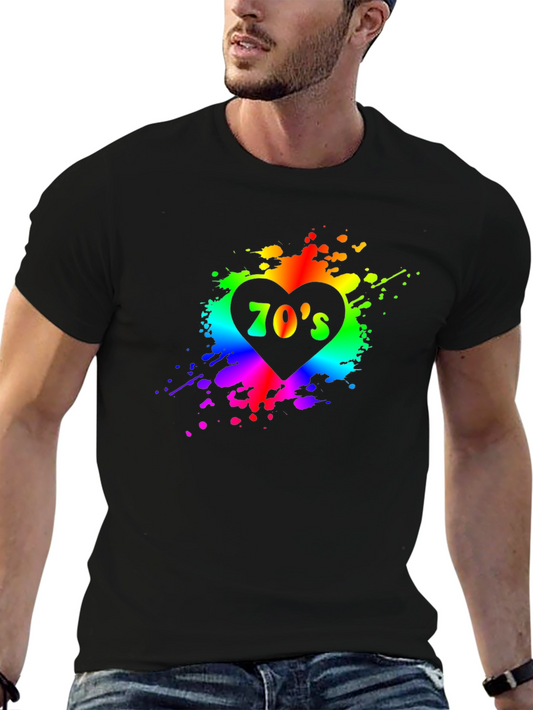 Retro 70s Heart Graphic T-Shirt - Black