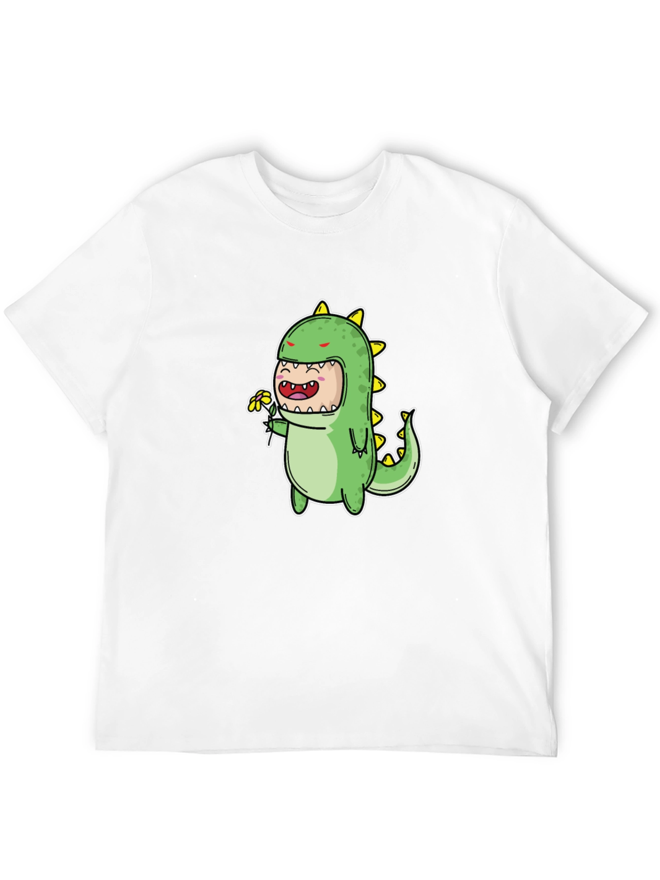 Cute Dino Graphic Tee - Black Cotton Blend T-Shirt