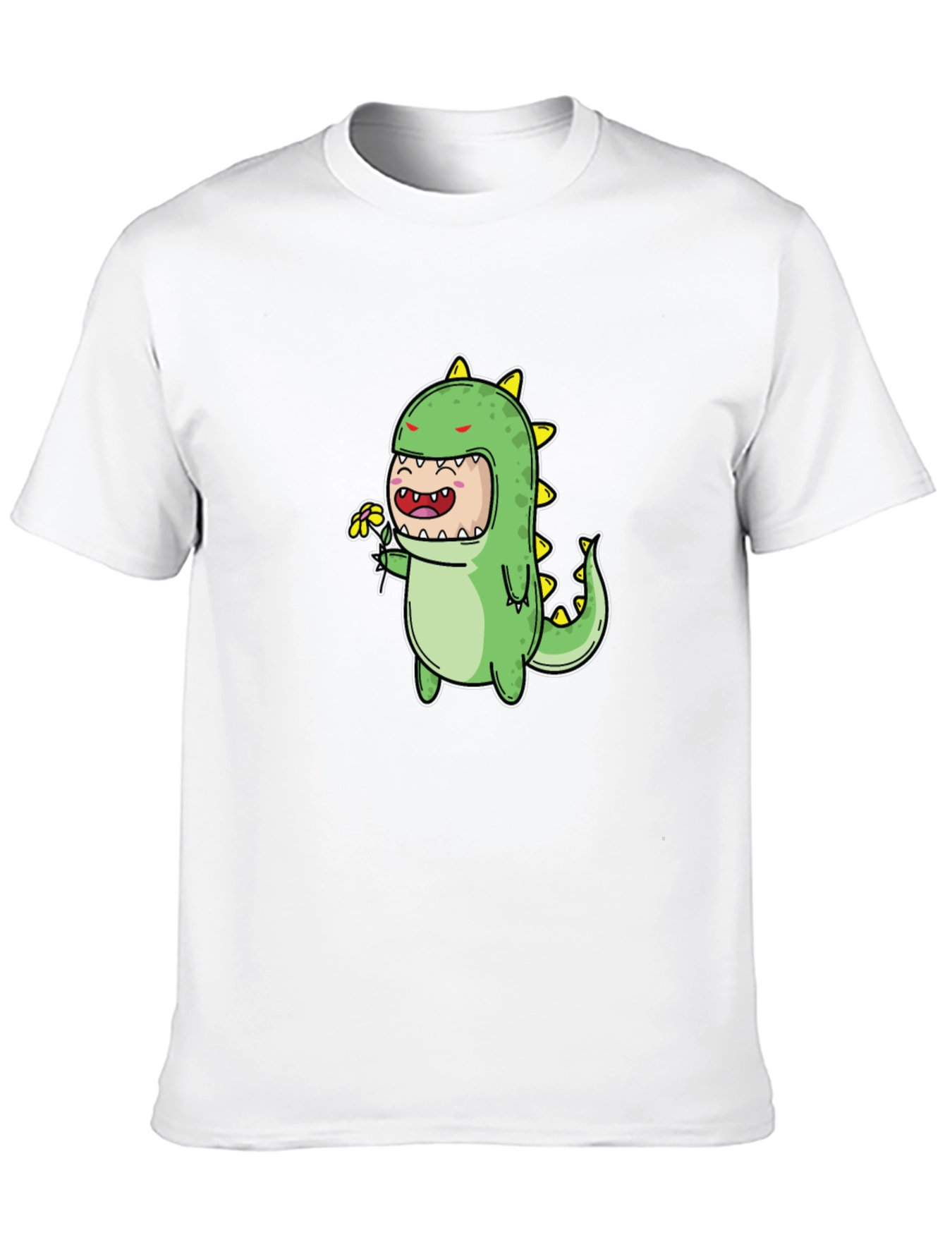 Cute Dino Graphic Tee - Black Cotton Blend T-Shirt