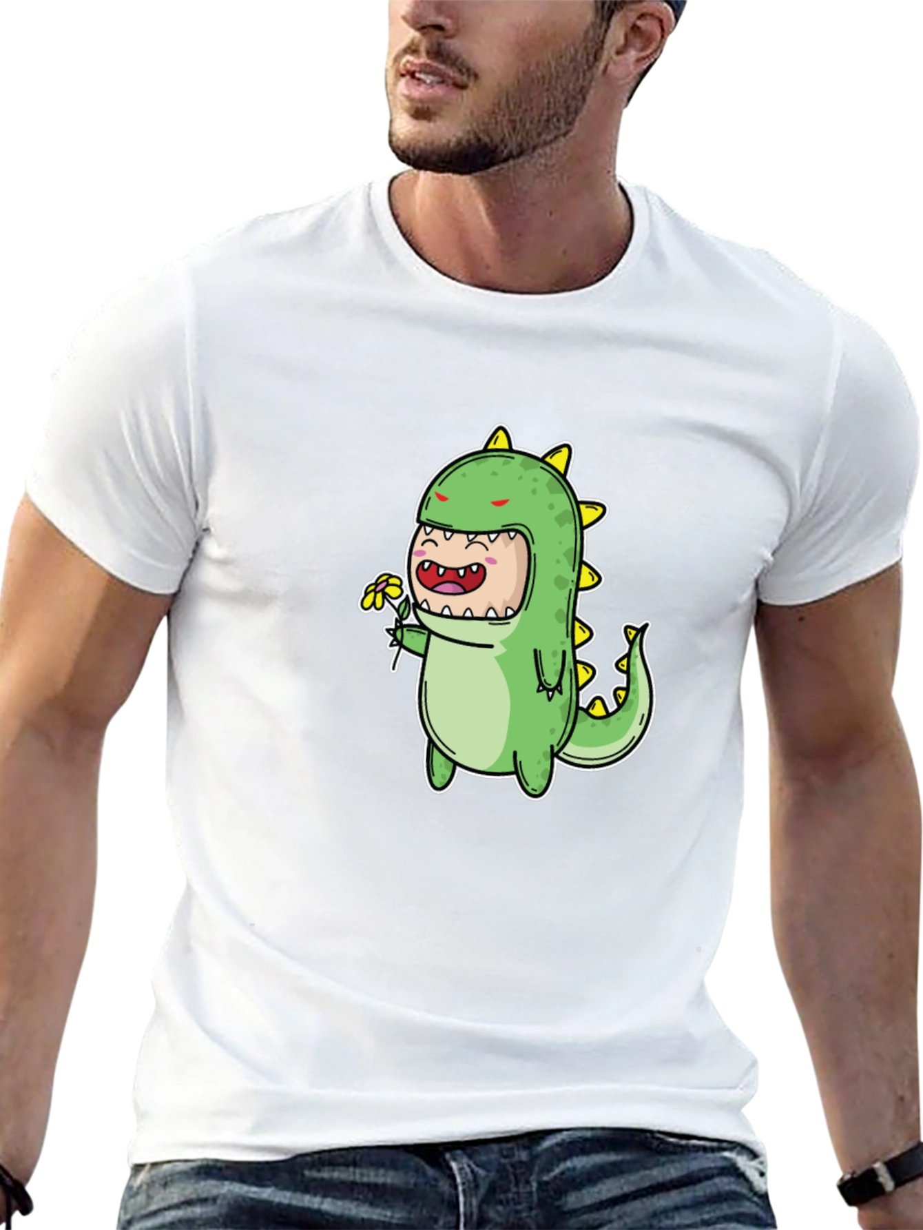 Cute Dino Graphic Tee - Black Cotton Blend T-Shirt