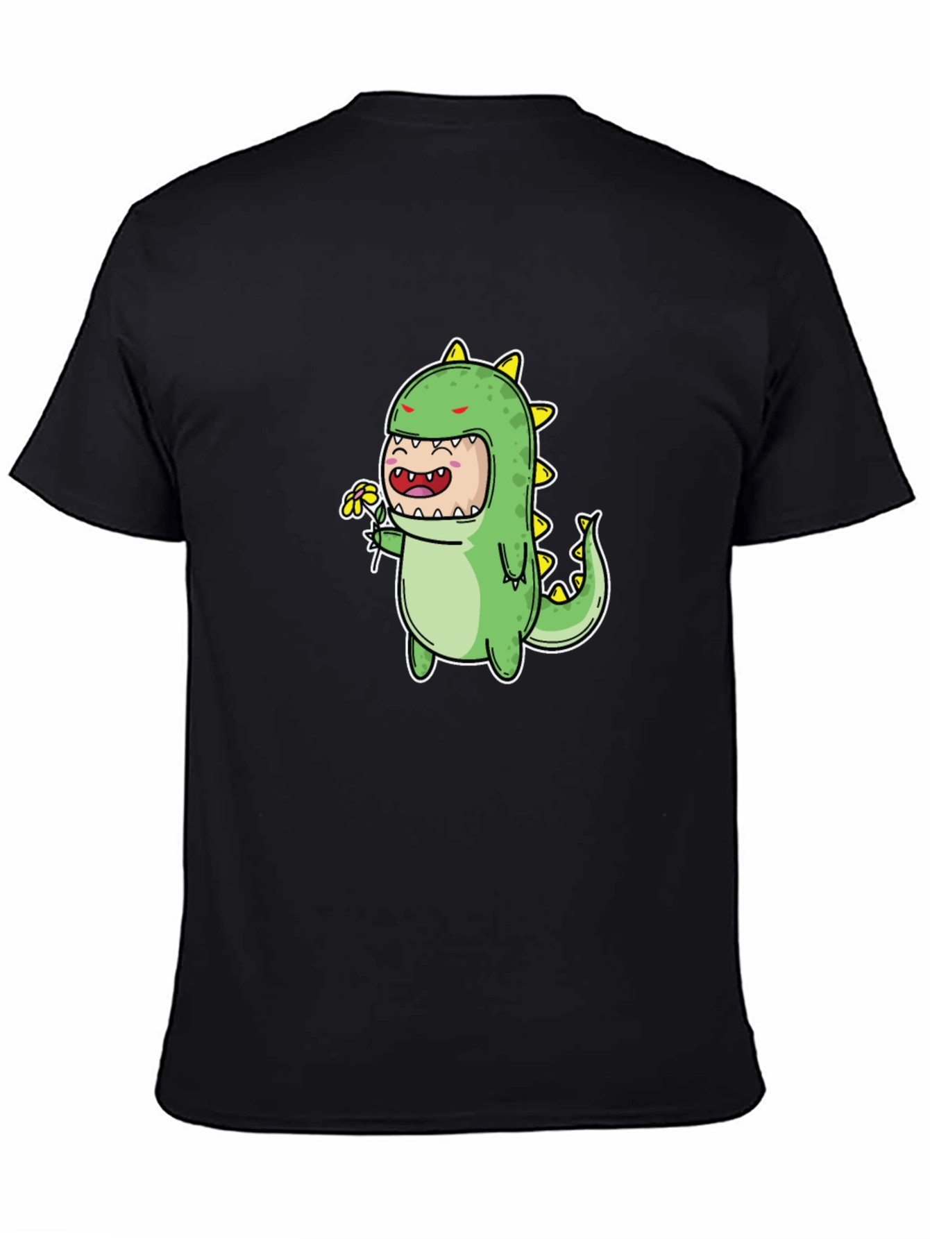 Cute Dino Graphic Tee - Black Cotton Blend T-Shirt