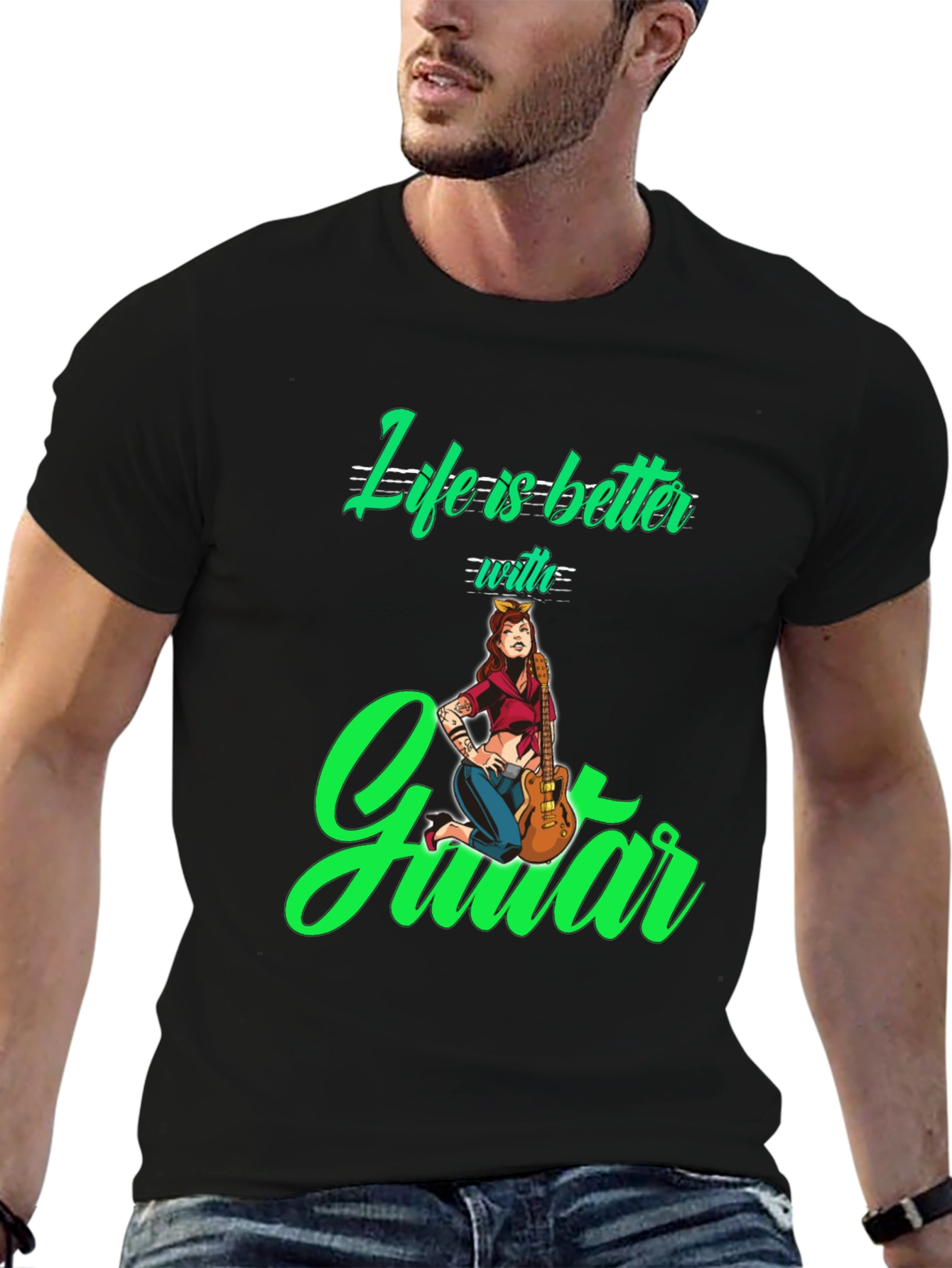 Life is Better with Guitar Black T-Shirt