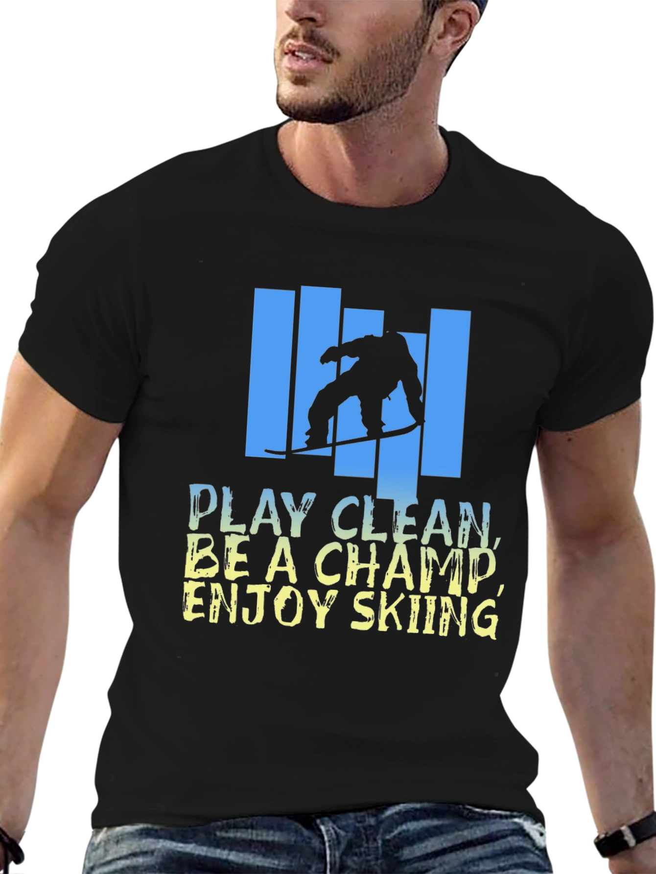 Skiing Graphic T-Shirt - Play Clean Be A Champ