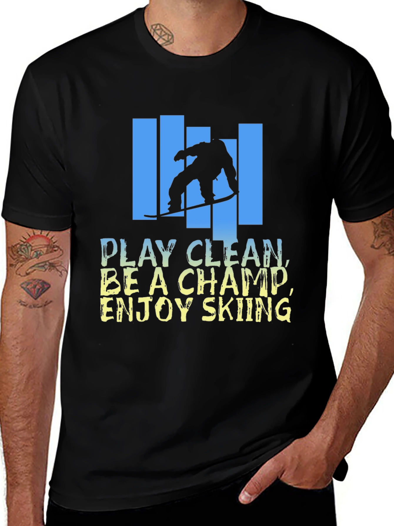 Skiing Graphic T-Shirt - Play Clean Be A Champ