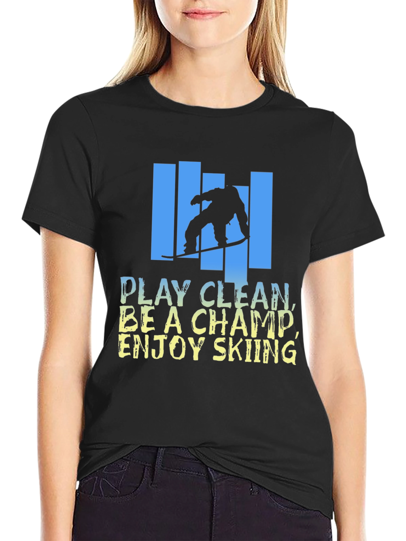 Skiing Graphic T-Shirt - Play Clean Be A Champ