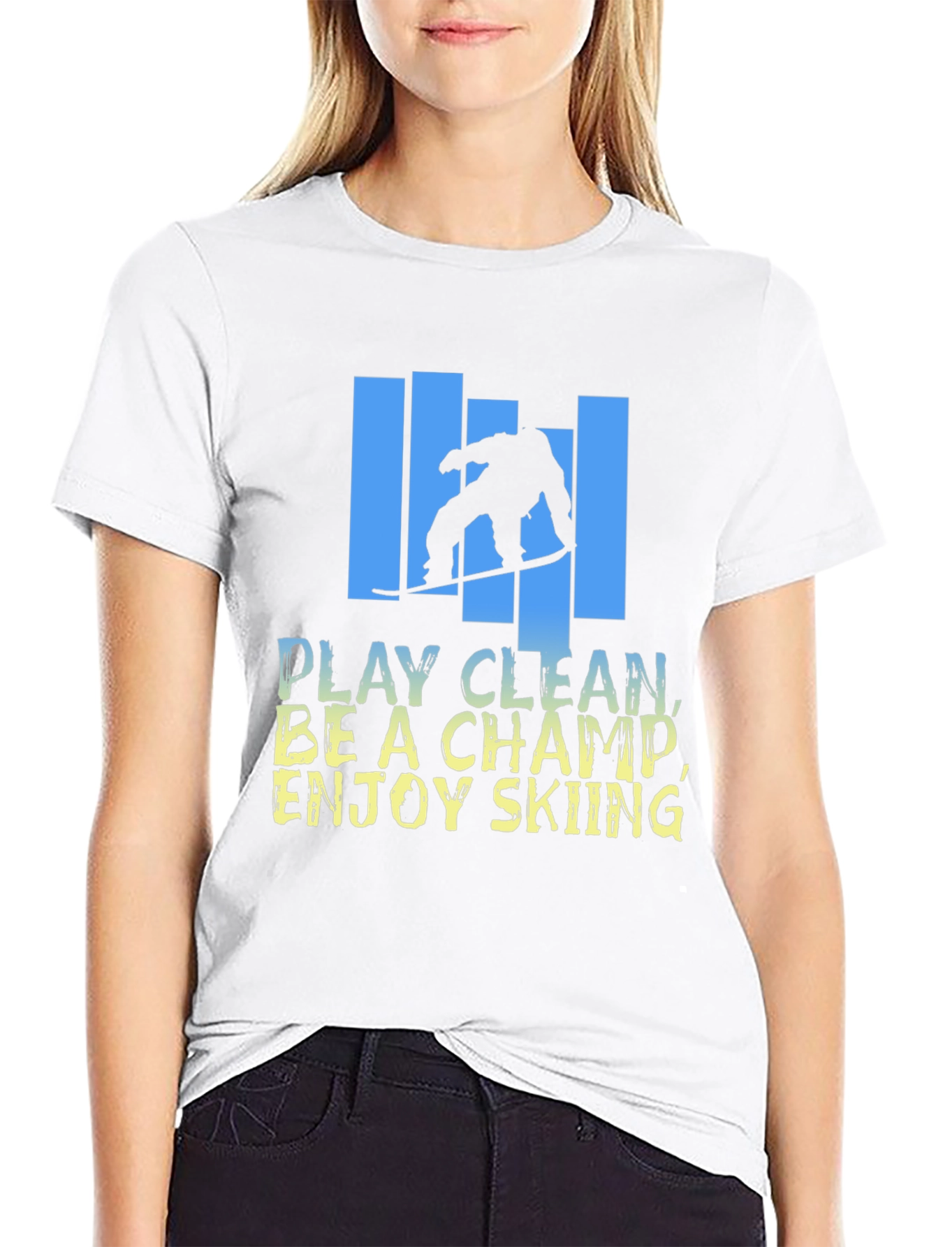 Skiing Graphic T-Shirt - Play Clean Be A Champ