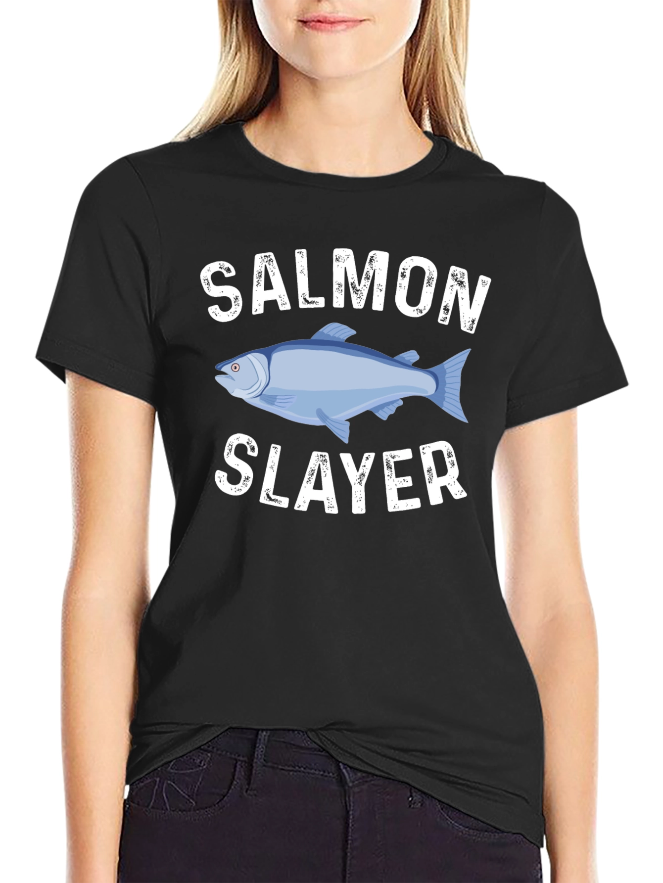 Salmon Slayer Graphic Tee - Fishing Humor T-Shirt