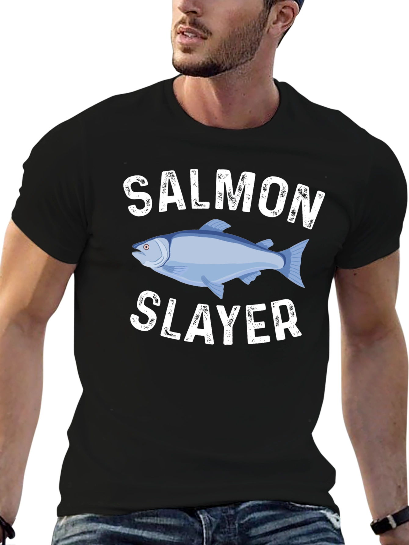 Salmon Slayer Graphic Tee - Fishing Humor T-Shirt
