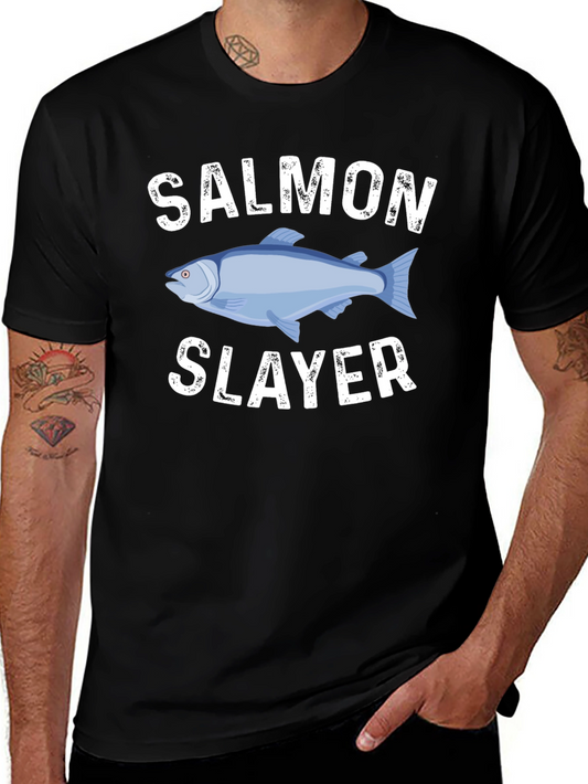 Salmon Slayer Graphic Tee - Fishing Humor T-Shirt
