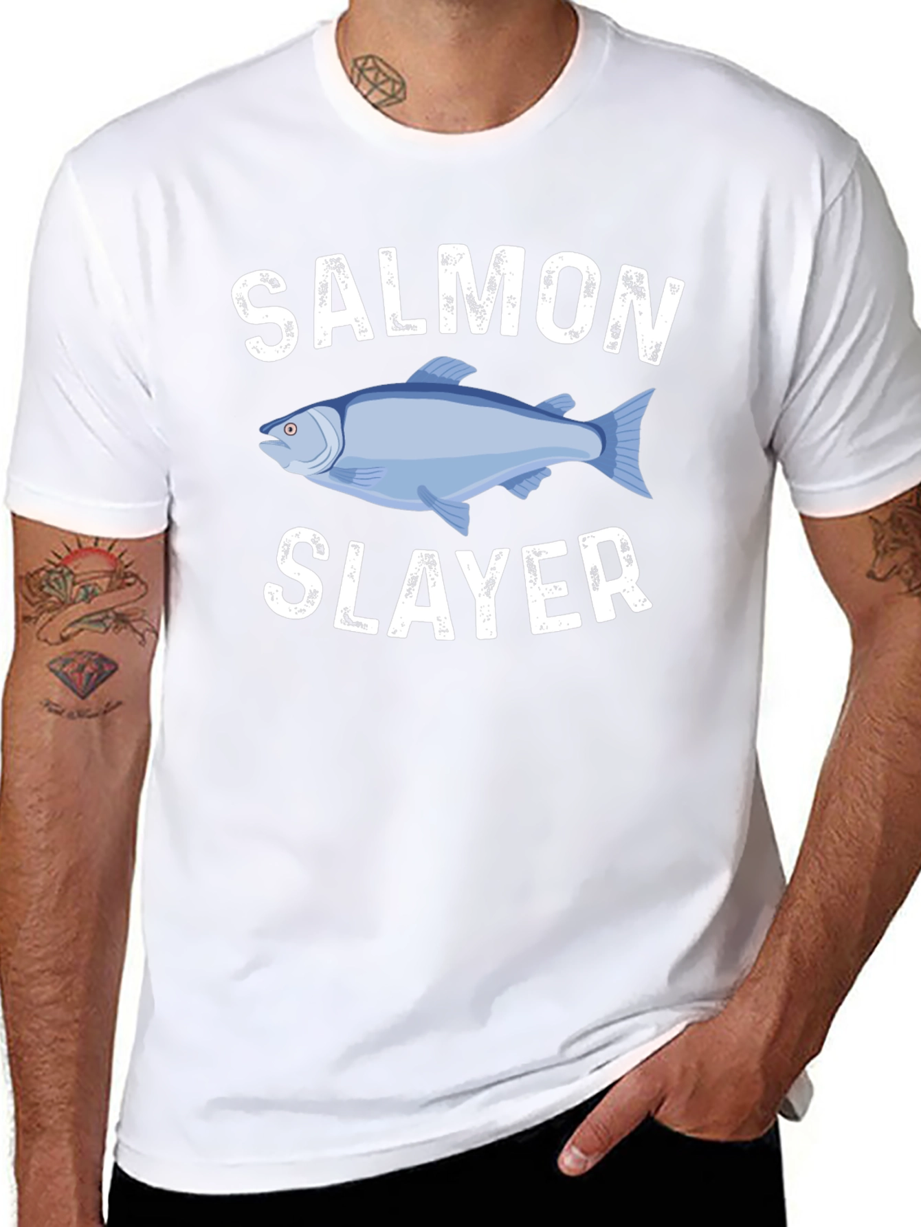 Salmon Slayer Graphic Tee - Fishing Humor T-Shirt