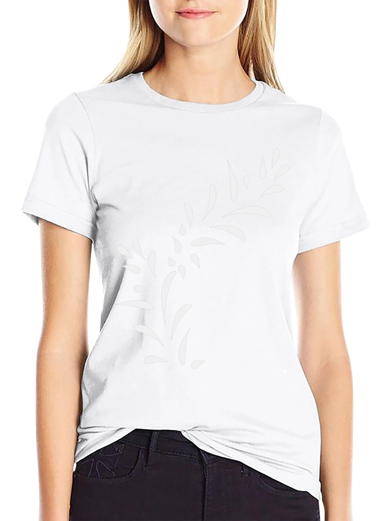 Black T-Shirt with White Floral Design
