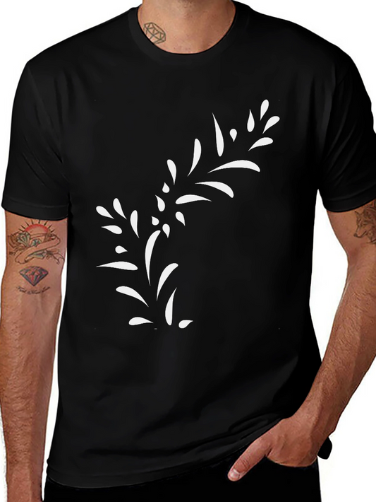 Black T-Shirt with White Floral Design
