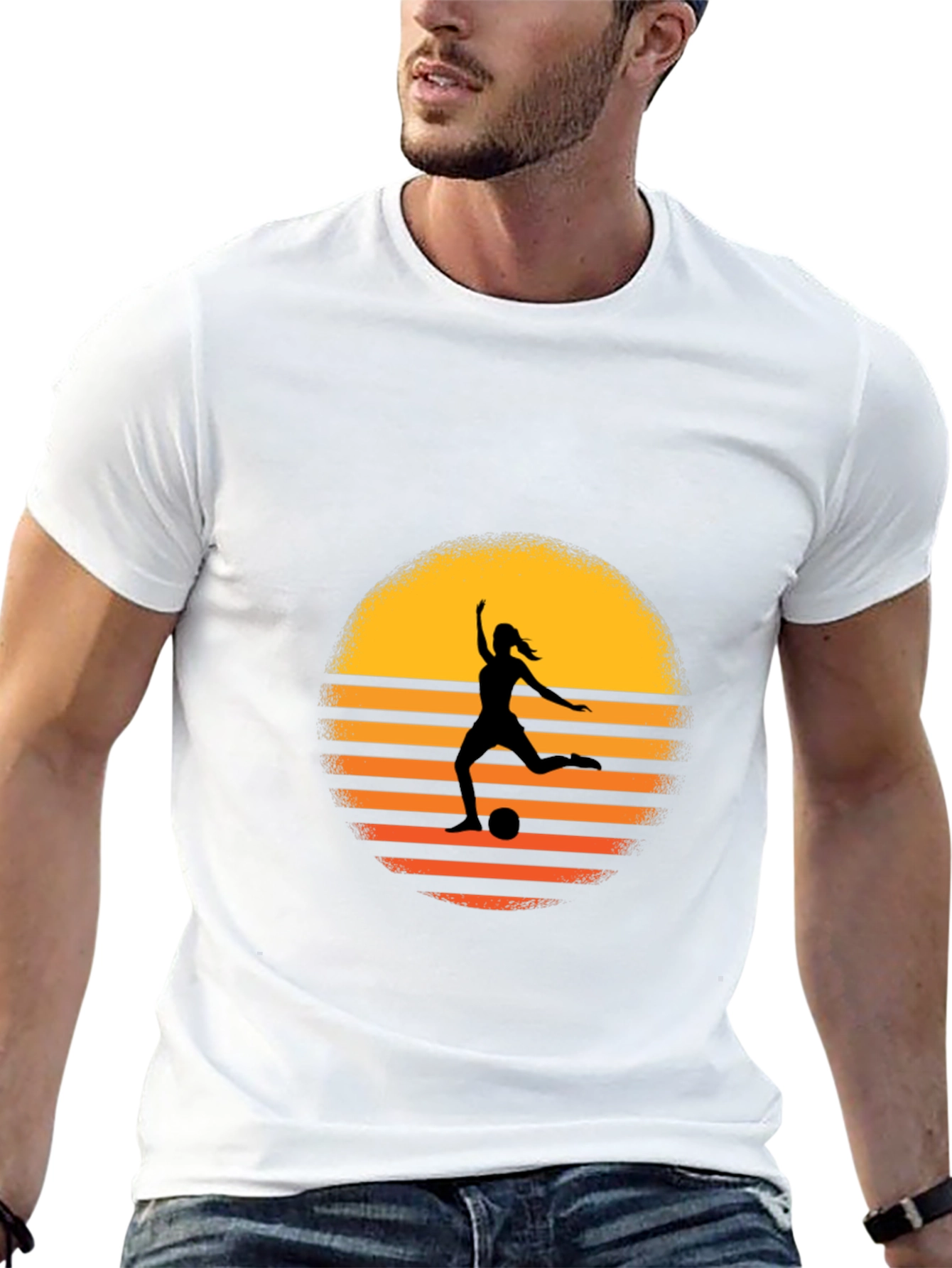 Sunset Soccer Silhouette Graphic Tee