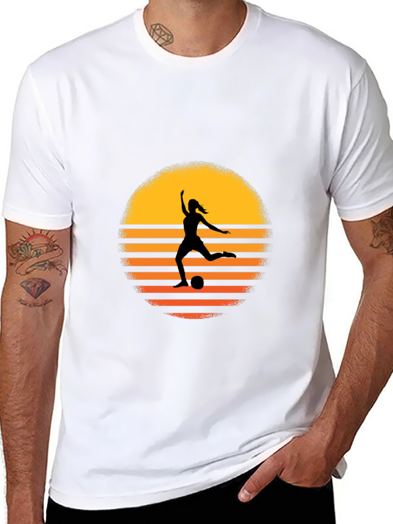 Sunset Soccer Silhouette Graphic Tee