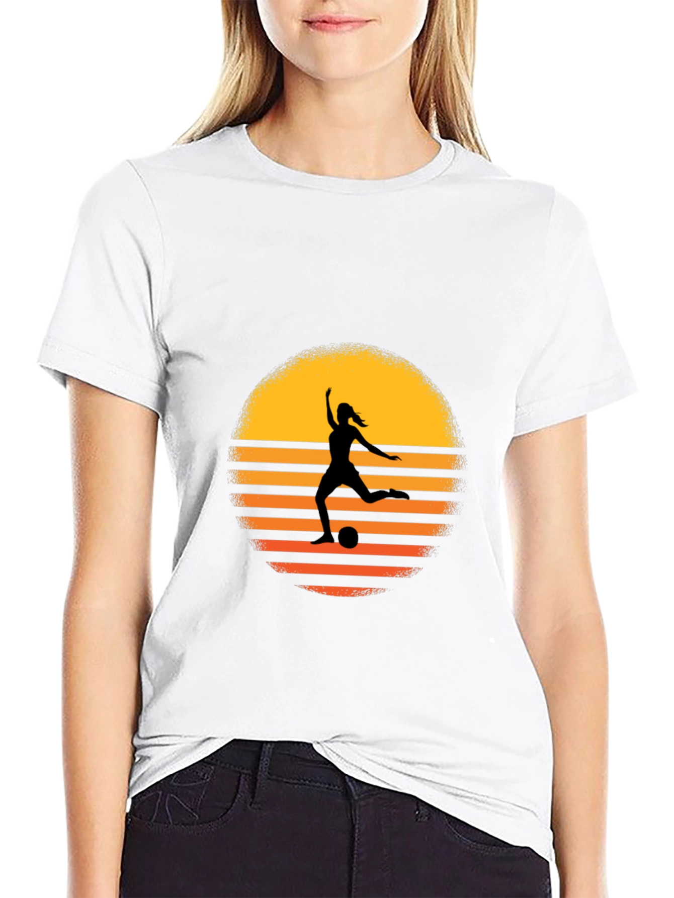 Sunset Soccer Silhouette Graphic Tee