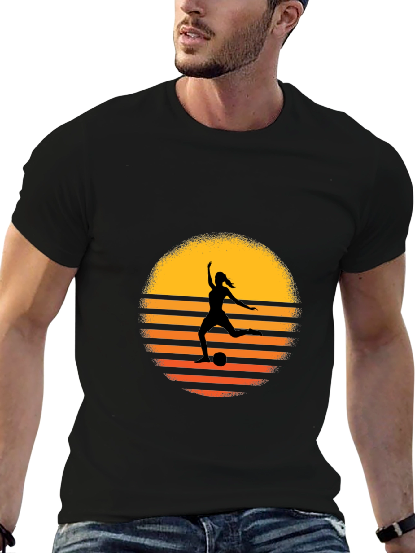 Sunset Soccer Silhouette Graphic Tee