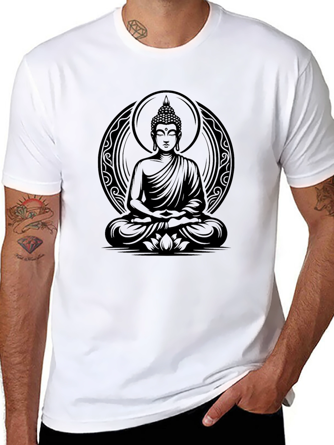 Buddha Graphic Print Black T-Shirt for Men