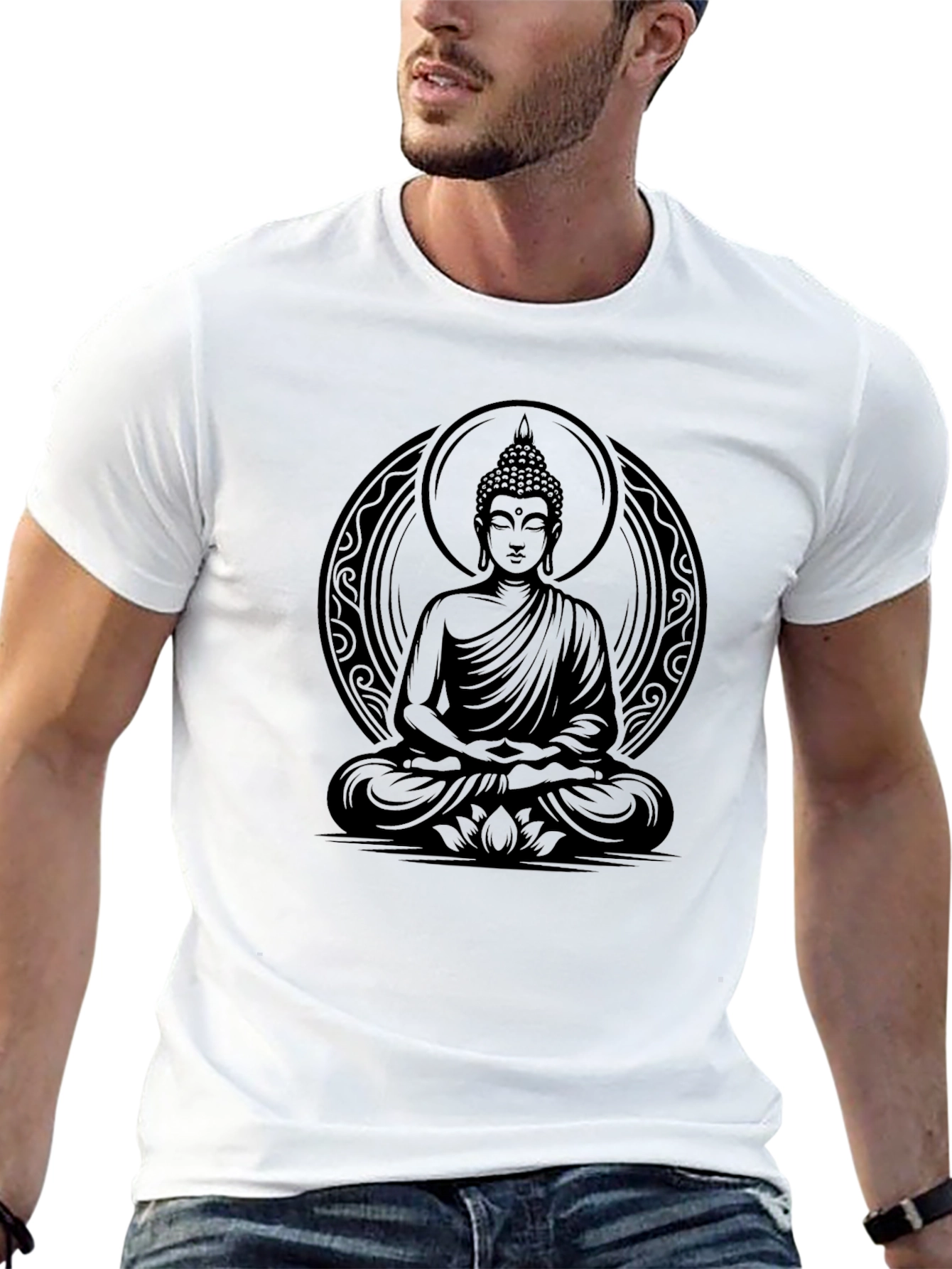 Buddha Graphic Print Black T-Shirt for Men