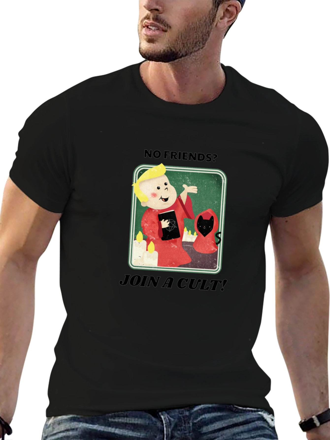 No Friends? Join a Cult Black Graphic Tee