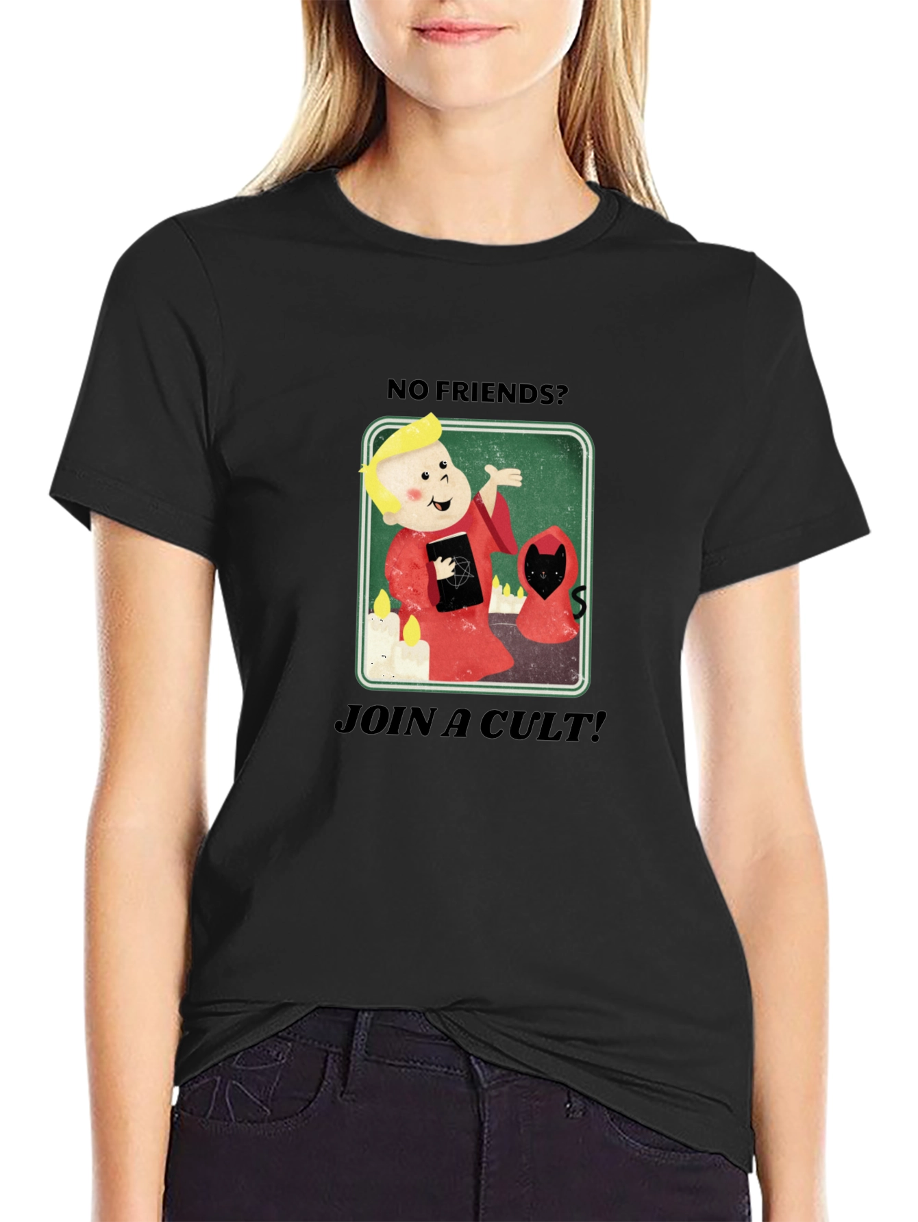 No Friends? Join a Cult Black Graphic Tee