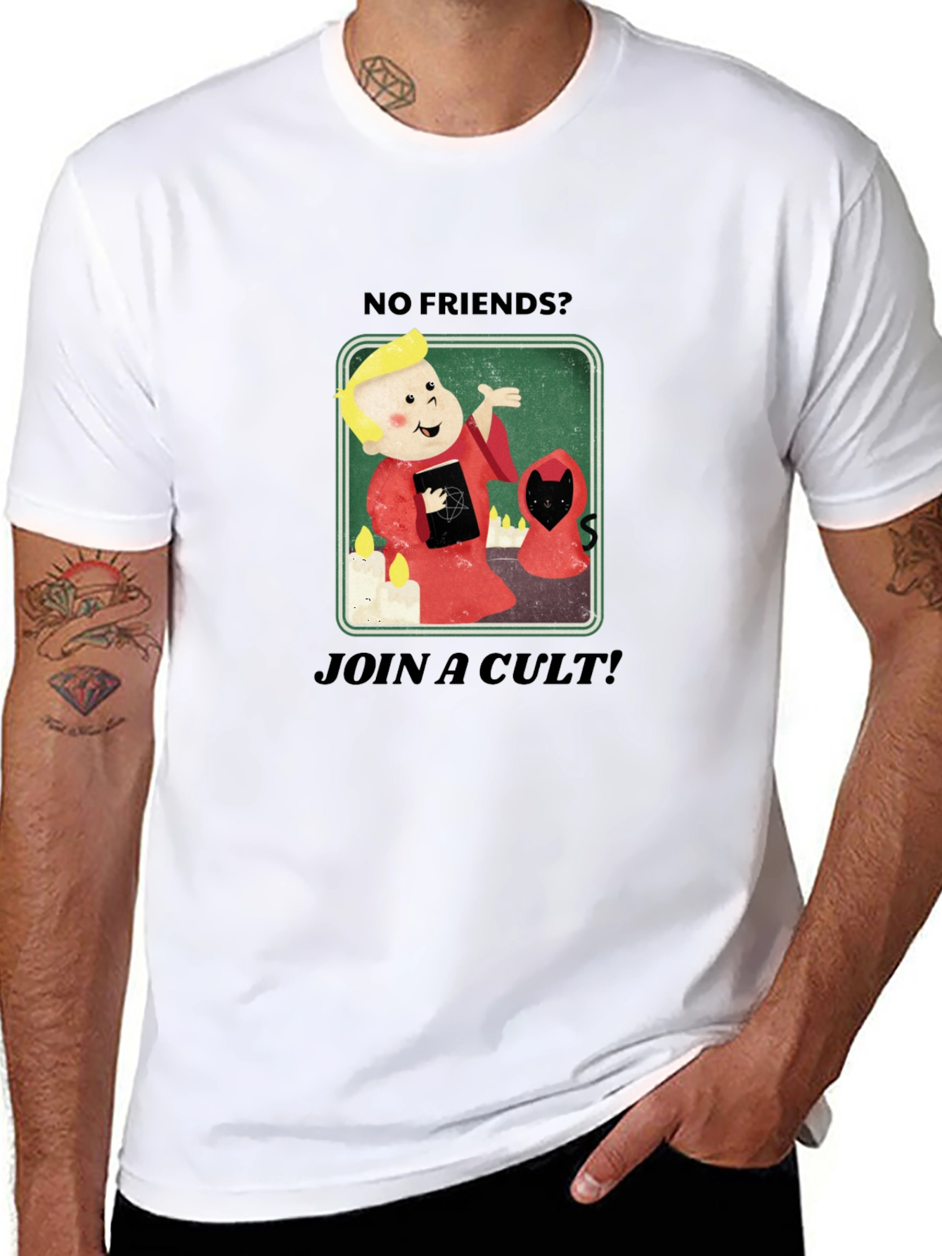 No Friends? Join a Cult Black Graphic Tee