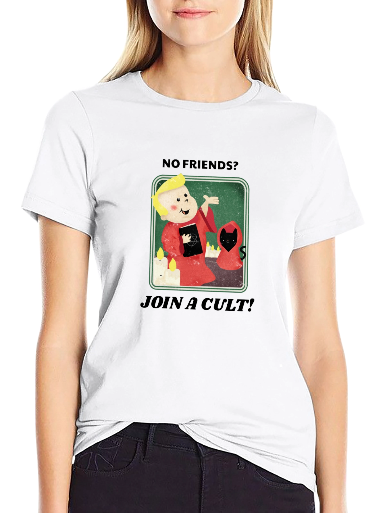 No Friends? Join a Cult Black Graphic Tee