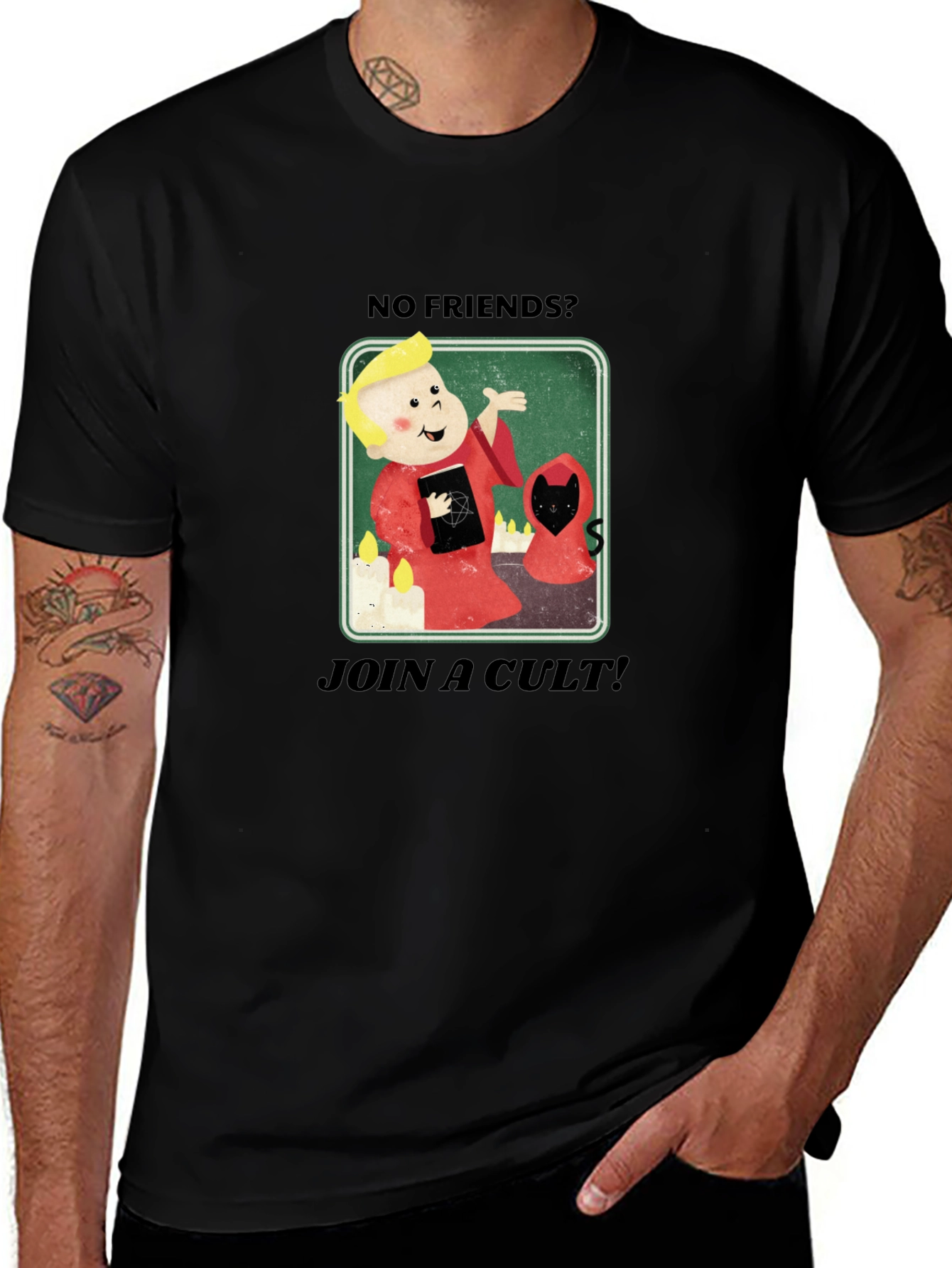 No Friends? Join a Cult Black Graphic Tee