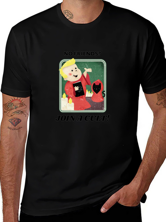 No Friends? Join a Cult Black Graphic Tee