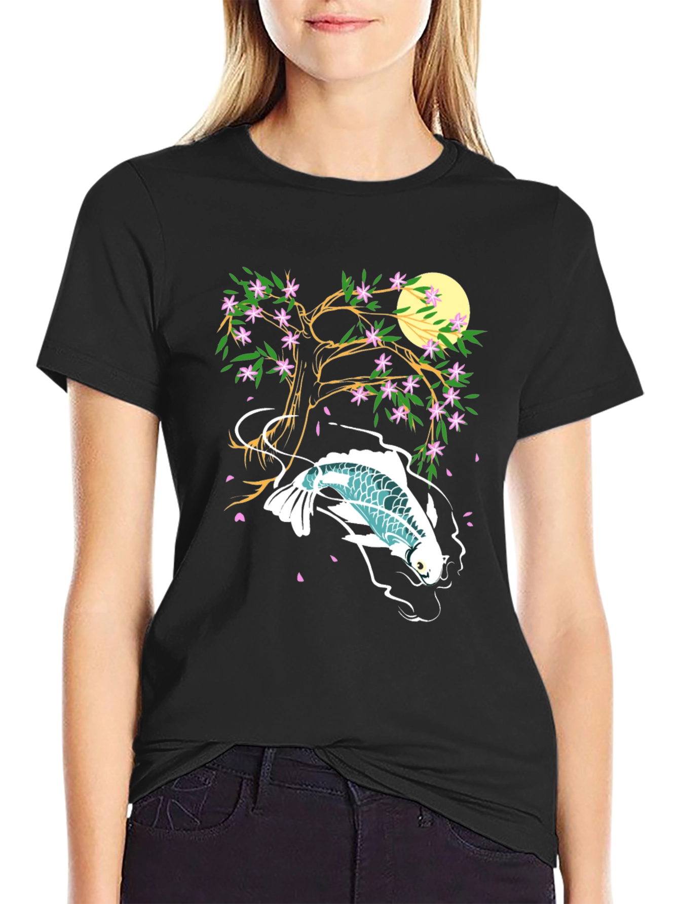 Koi Fish Cherry Blossom Graphic Tee - Unique Design