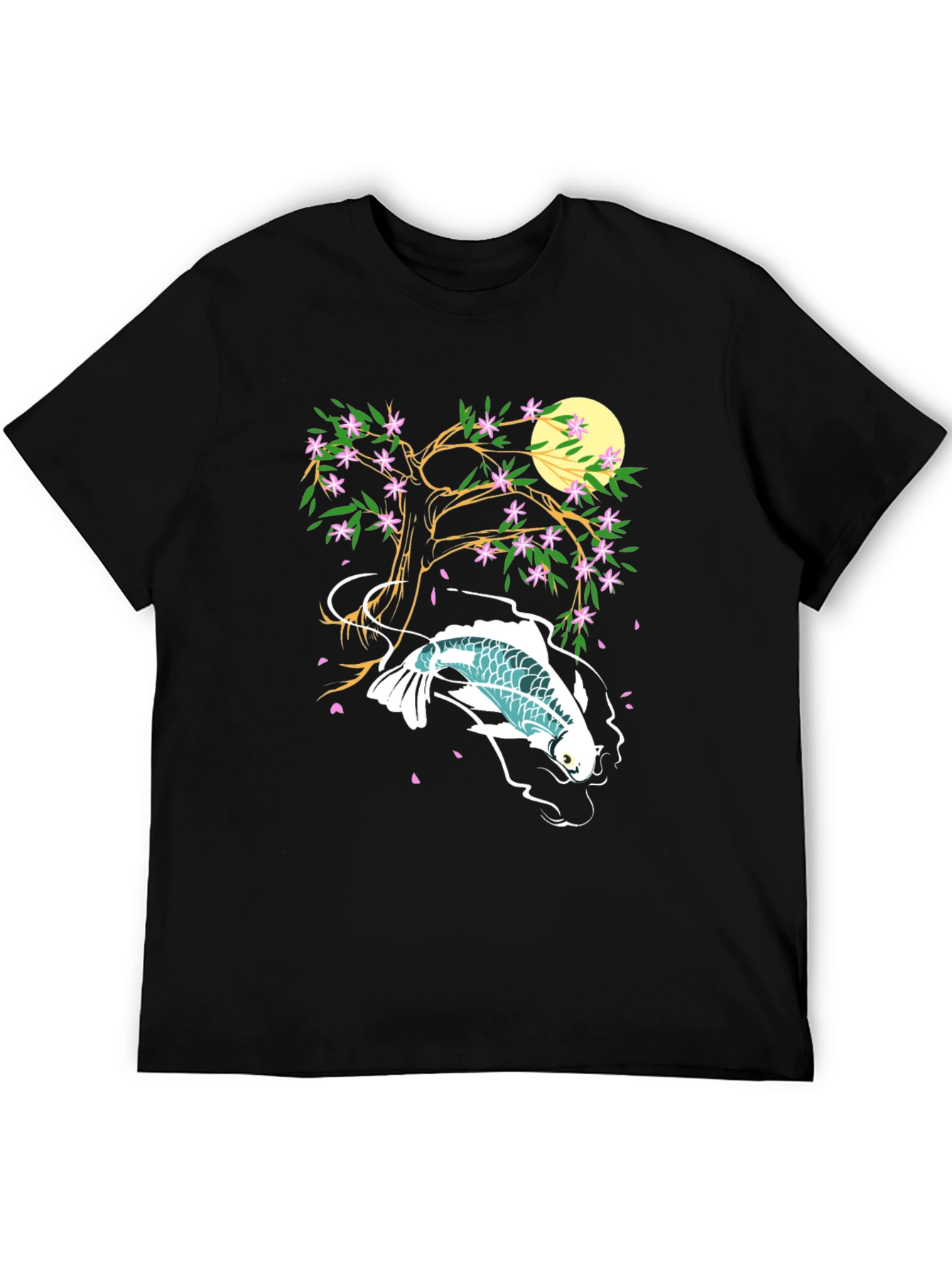 Koi Fish Cherry Blossom Graphic Tee - Unique Design